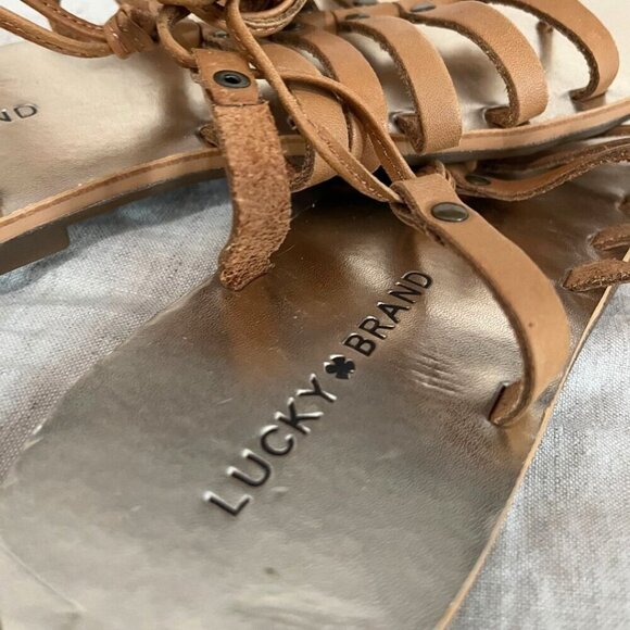 NWOT LUCKY BRAND BROWN LEATHER GLADIATOR GREEK LACE UP FLAT SANDALS - 10 (40) - Picture 8 of 11